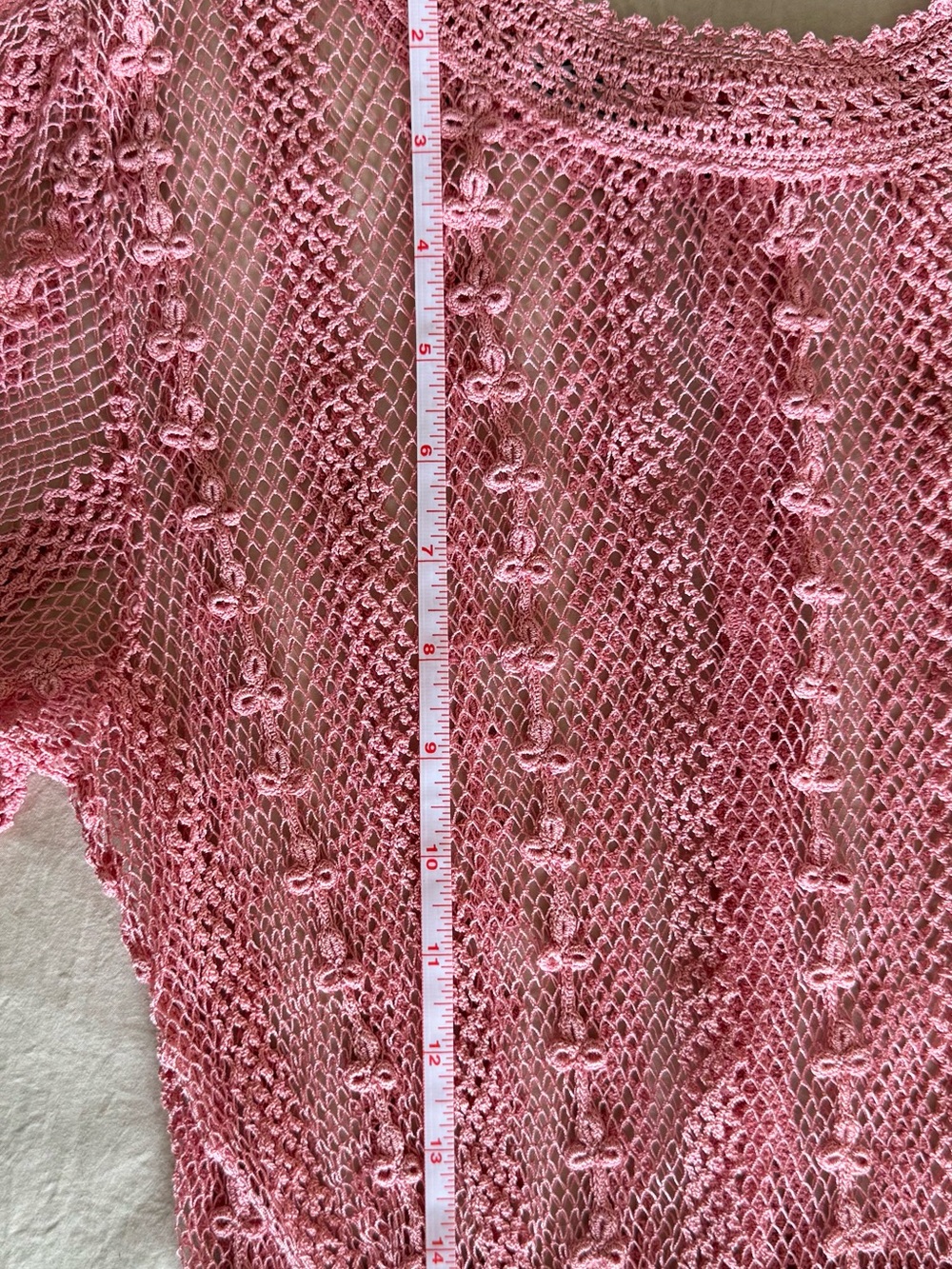 Blush Pink Crochet Vintage Midi Dress - Women's Lace Knit Dress - Picture 12 of 17